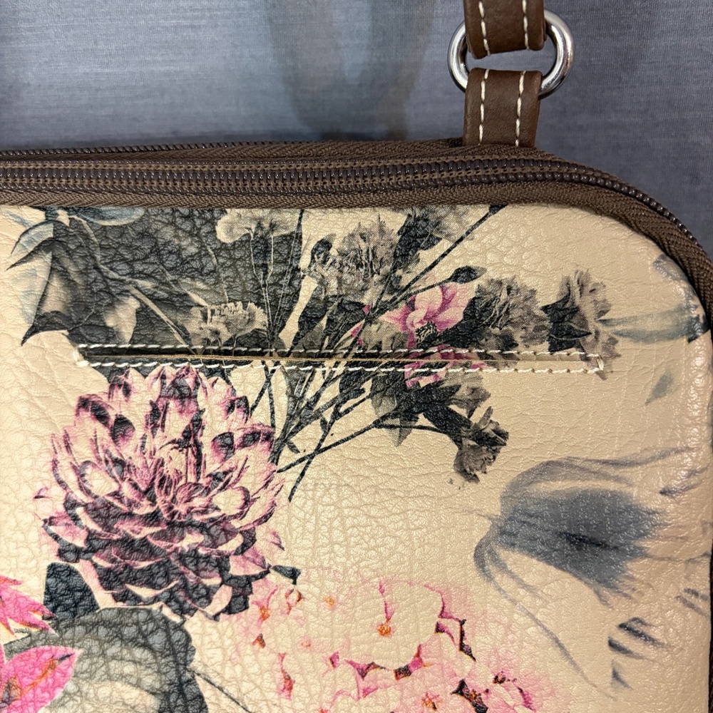 Multisac Multi Compartment Zippy Crossbody Purse Bag Valencia Floral Brown - Picture 7 of 16